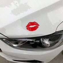 1pc Waterproof Sexy Lip Print Car Sticker - Kiss Marks Decal For Rear & Side Windows And Body - Adds Flair To Your Car Or Motorcycle - Red - View 7