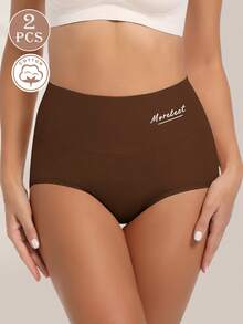 MEIYATING 2pcs Women High Waist Tummy Control Comfortable Letter Print Cotton Panties - Multicolor - View 4