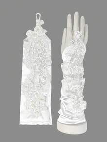 1 Pair Fashionable & Elegant Lace Patchwork Ruffle Mid-Length Sleeve Cuffs - White-182 - View 4