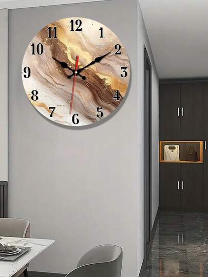 Elegant Golden & Brown Swirl Wooden Wall Clock - Non-Ticking, Round Analog Display For Living Room, Kitchen, Office - 10", 12", Sizes Available - AA Battery Operated (Not Included), Clock Wall Decor