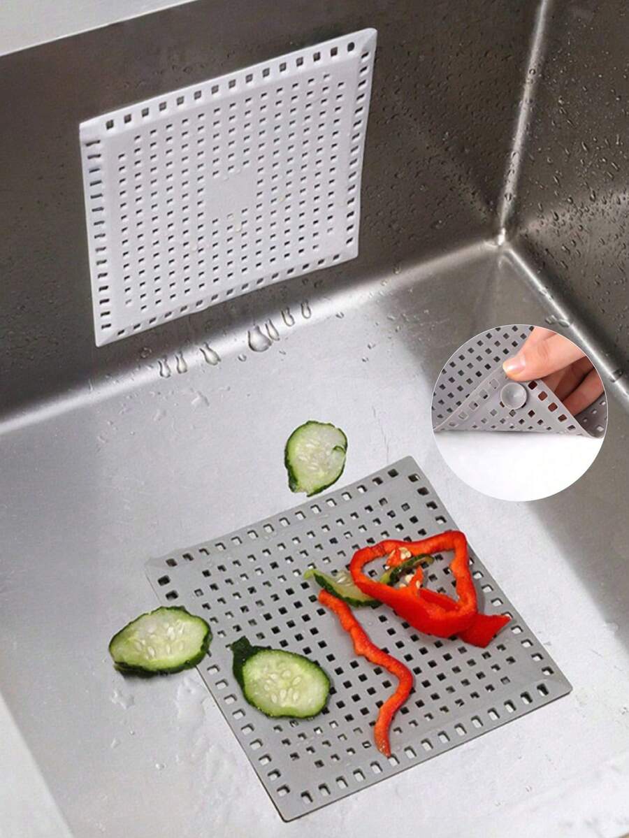 2 piezas/1 pieza Cubierta de drenaje cuadrada, atrapapelos, cubierta protectora para desagüe de baño y cocina - A - Ver 1