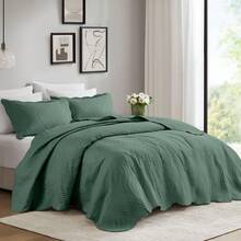 Prime Palazzo Luxury 3-Piece Double Bedspread Set With Ultrasonic Quilting - 綠色 - 查看 1