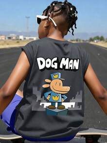 Boys' Soft Casual Sleeveless Graphic Tank,Comic Print, Loose Fit Top, For Light Outing, Campus Daily, Summer Wear - Dark Grey - View 8