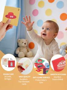 3 Styles Kids Handheld Cloth Card - Classic Black & White, Energetic Black & Red, Colorful Happy Version. Preschool Cognitive Toy, Visual Stimulation Toy, Portable Storage Bag, Tactile Perception Training. Growth Years Gift, Christmas/Halloween/Thanksgiving Party Gift - Multicolor - View 11