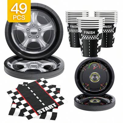 1 Set Racing Dashboard Disposable Plates, Napkins, Cups - One-Time Party Supplies Set For 8 Guests, Disposable Paper Plates Party Tableware Suitable For Birthday, Wedding, Theme Party, Family Picnic