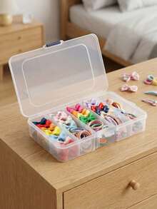 Girls Hair Accessories Storage Box, Plastic Dustproof Organizer Box With Lock, Bow Hair Clip With Divider, Transparent Stackable Storage Box For Bathroom, Bedroom, Vanity, Suitable For Hair Clips, DIY Jewelry, Bracelets, Nail Art And Small Craft Parts - Multicolor - View 4