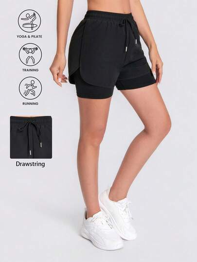 2-In-1 Fashion Casual Shorts With Pockets And Drawstring, Suitable For Daily Leisure And Sports Running Wear