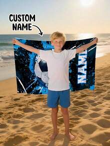 Personalized Children's Beach Towel, Perfect Summer Birthday Gift, Suitable For Various Summer Occasions. Customizable Beach Towel And Accessories, Applicable For Beach, Swimming Pool, Travel, Camping, Yoga And Other Scenarios. - Multicolor - View 7