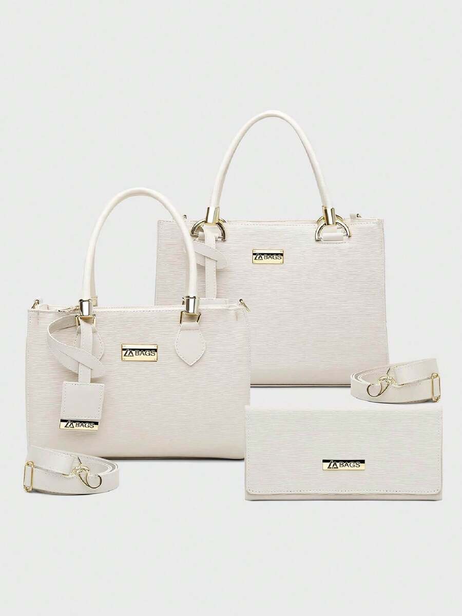 Kit Bolsa feminina Grande Luxo + Bolsa Media Casual Carteira - Branco - Visão 1