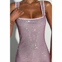 Fashionable Socialite, Mature Lady Style, Slim Fit, Slimming Street Party, Sexy Shoulder Strap, Sequin Mesh Diamond Suspender Dress, Feminine Temperament, Waist Cinching, Headband, Hip Bag Skirt - 粉色 - 查看 7