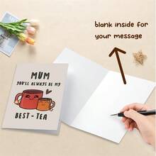 1张可爱“最佳茶饮”双关语妈妈贺卡（含信封） - “妈妈，你永远是我的最佳茶饮”俏皮话，完美适用于妈妈/母亲节/生日，趣味贺卡 - 彩色 - 查看 6