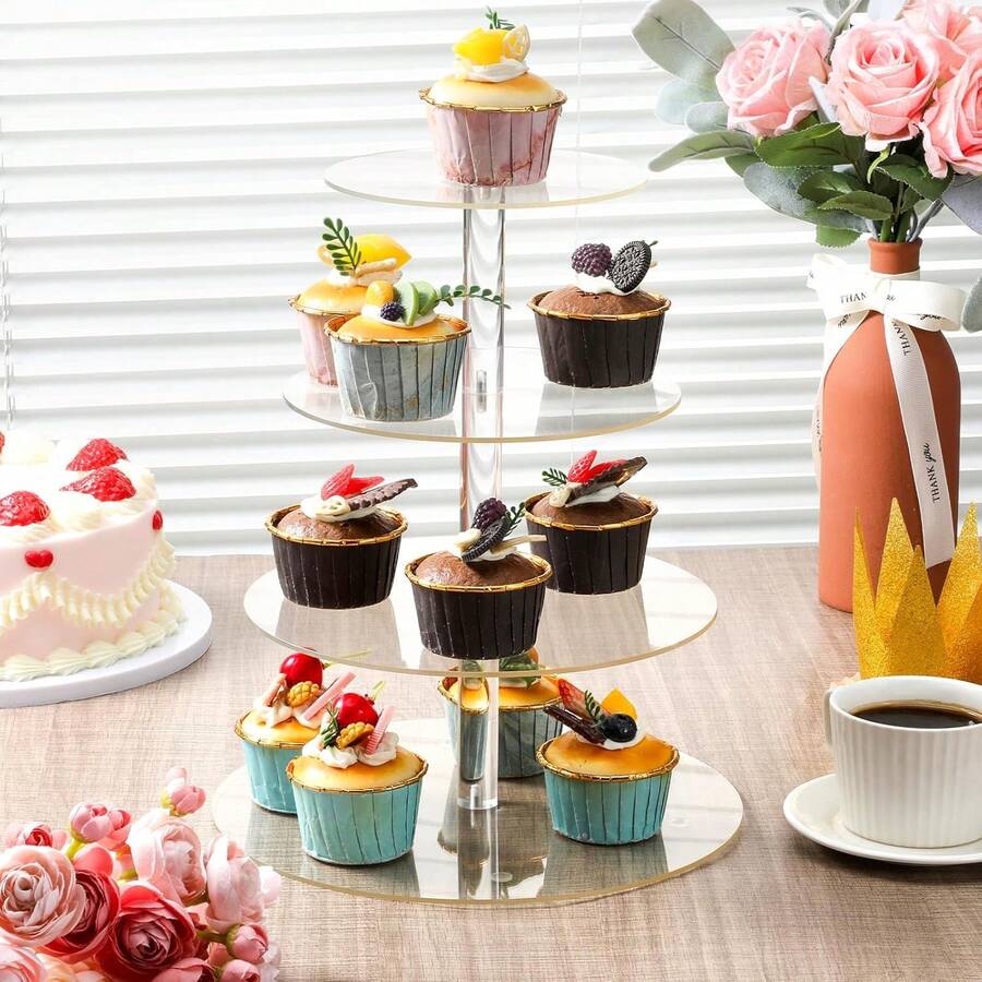 1 Set Acrylic Transparent Cupcake Stand, Acrylic Tiered Dessert Display Rack Suitable For Parties, Weddings, Birthday Celebrations - Clear - View 1