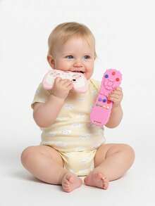 2 piezas Juguete de dentición de silicona con forma de panda de dibujos animados y control remoto para bebés de 6 a 12 meses, juguete sensorial para masticar - Multicolor - Ver 4