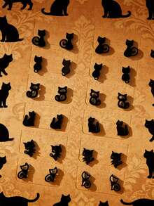 12pairs Cartoon Cat Stud Earrings - Black - View 6