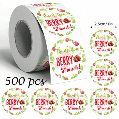 500张覆盆子纹理感谢贴纸，1英寸圆形水果封口标签，适用于信封、杂志、手机壳、杯子、电脑、剪贴簿、派对礼品、礼品包装，PVC材质贴纸