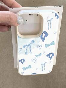 Blue Ribbons And Hearts Phone Case Compatible With  12, 13, 14, 15 Pro,  14 Plus,  15, 16 Pro Max,  17,  17 Pro,  17 Pro Max, And  17 Air. Made Of TPU Material, Providing Anti-Slip And Drop Protection, With Raised Bezels For Added Protection, Stylish And Elegant, With A Faux Leather Texture. A Perfect Gift For Yourself, Family, Friends, And Loved Ones - White - View 5