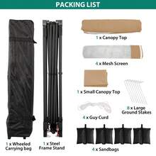 Carpa plegable de doble techo resistente de 3,6 x 3,6 m para patio exterior con mosquitera, instalación con un solo toque, pabellón con mosquitera y 4 sacos de arena, para patio, jardín y césped, colo - Caqui - Ver 4