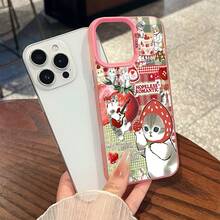 Funda para teléfono con ilustración de gato fresa. Diseño adorable y divertido. Compatible con teléfonos :  17,  16 Pro Max,  15 Pro Max,  13 y  12. Fabricada en TPU, ofrece protección contra golpes y caídas. Un regalo ideal para familiares, amigos, parejas, novios y novias. - Rosa - Ver 3