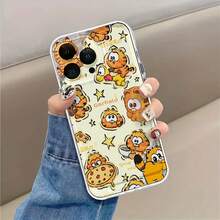Dibujo animado de  con pizza, fideos, estrellas y fondo amarillo. Esta elegante funda es compatible con Samsung, Apple, OPPO, , etc. Fabricada en TPU flexible, resistente a golpes y arañazos, ofrece una excelente protección contra caídas y un agarre cómodo. Es un regalo ideal para familiares, amigos y seres queridos, y una opción perfecta para festivales. - transparente - Ver 6