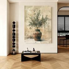 con marco1pc Estilo Art Deco Vertical Obra de arte en lienzo ovalado, obra de arte de rama de olivo vintage, decoración de pared para sala, dormitorio, pasillo, decoración de primavera, regalo de Año Nuevo 2025 - Enmarcado - Ver 5