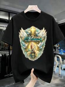 Jesus My Lifeline Christian Dove Cross Praying Hands Fall, High Quality Fabric, Loose Fit, Casual, Breathable - Black - View 2
