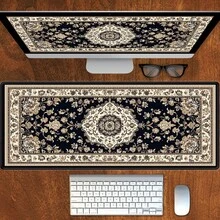 XXL 防滑桌垫，卡通图案桌垫，超大鼠标垫，缝边设计，适用于电脑、办公和游戏（黑色波斯风格）办公桌办公用品办公装饰 - 鼠標墊 - 查看 9