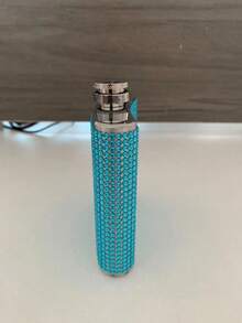 1pc 180ml/6oz Creative Stainless Steel Rhinestone Liquor Flask With Funnel, Portable Mini Whiskey Flask With Leak-Proof Metal Screw Cap, Suitable For Holiday Gifts - الأزرق - مشاهدة 4