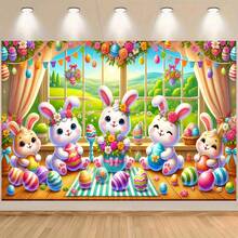 1 لافتة ديكور عيد الفصح، خلفية قماشية بأرنب عيد الفصح والبيض، مصممة بأرنب لطيف يحتضن البيض والزهور، مناسبة لديكور عيد الميلاد والزفاف والمعمودية وأحداث الربيع، خلفية للتصوير الفوتوغرافي، ديكور المنزل والحديقة، ديكور عطلة داخلي/خارجي، لوازم احتفال عيد الفصح. - متعدد الألوان - مشاهدة 2