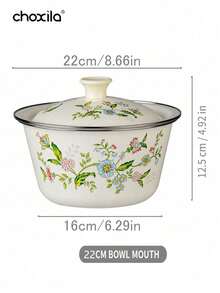 1 pieza Tazón de arroz con tapa con diseño esmaltado, tazón de sopa, tazón para fideos instantáneos, tazones esmaltados, material metálico resistente a los arañazos, apto para lavavajillas, artículos de cocina esenciales para cocinar en casa y comidas de camping - Cuenco esmaltado - Ver 9