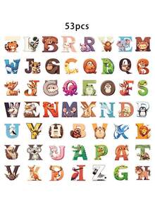 53/56 piezas Pegatinas del alfabeto animal, patrones de animales de dibujos animados, educativo y entretenido, adecuado para diarios de niños, botellas de agua, portátiles, que inspiran la creatividad y el interés por el aprendizaje - Alfabeto animal - Ver 12
