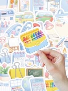 66/104 Stück Aquarell Campus Life Aufkleber - warmer Ton süße Tiere Lernthema, wasserfest wiederverwendbar für Planer/Handyhülle/Geschenkverpackung, Schulmaterial - Campus-Aufkleber - Übersicht 4