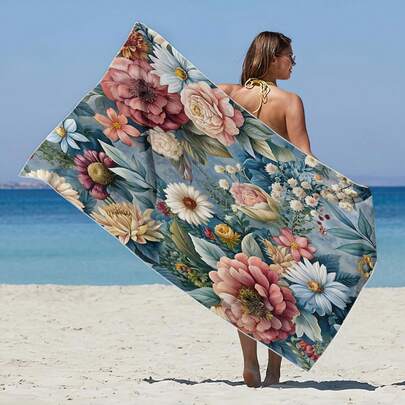 1 khăn tắm biển in họa tiết hoa, khăn tắm họa tiết hoa lá, khăn sợi microfiber mềm mại và thấm hút tốt, thích hợp cho phòng tắm, bơi lội, tập thể dục, yoga, nhẹ và dễ mang theo, chống gió/nắng/cát, lý tưởng cho du lịch mùa hè, kỳ nghỉ, trang trí phòng tắm.