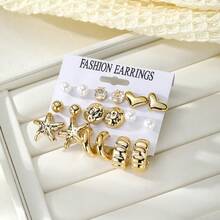 9对独特心形海星多元素耳环 - 金黃色 - 查看 2