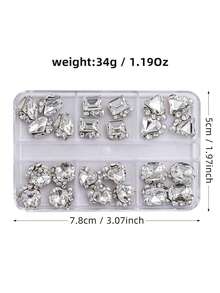 24pcs/Box Nail Art Decorations, Stacked Rhinestone Rectangle, Heart, Square & Axe Shapes, Shiny Luxury Versatile, Faux Pearl Nail Accessories, Nail Parts, Cute Nail Components, Rhinestones Nail Gems Nails Nail Charms - White - View 7