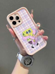 1pc Cartoon Spongebob Checkered Pattern Shockproof Phone Case Cover, Compatible With Samsung/Compatible With Iphone 17/16/15/14/13/12/11 Pro Max/12 Pro/14 Plus And Other Models - Multicolor - View 1