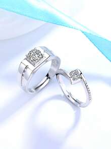 Gift Box Style Elegant Cubic Zirconia Ring Set, Women's Party Evening High-End Jewelry, Copper Material Resistant To Fading And Hypoallergenic, Perfect Holiday Gift - Silver - View 7