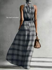Versatile Sleeveless Dress, Black & White Plaid Pattern, Suitable For Commute And Vacation - Black - View 2