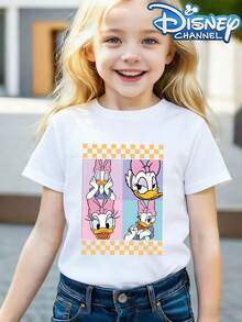 This Disney Daisy Duck-Patterned Summer T-Shirt Is Suitable For Both Boys And Girls And Makes A Great Gift For Children To Wear To Holiday Parties, Family Gatherings, Outdoor Activities, Travel, And Trips To Disneyland. - trắng - Xem 1