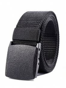 حزام نسائي/رجالي قابل للتعديل الطول، بدون معدن، قماش نايلون كاجوال، لون أحادي - الأسود - مشاهدة 8