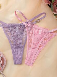8pcs Breathable Lace Patchwork Women's Low-Rise Thong Panties - Multicolor - View 4