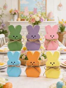 6Pcs Easter Decorations Wood Bunny Easter Tiered Tray Decor Signs - Easter Shelf Sitter - Easter Decor For The Home - Spring Wood Decor - Multicolor - View 6