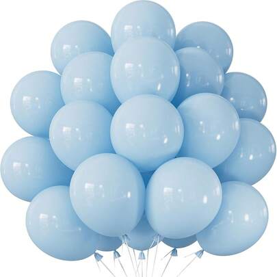 50pcs 10-Inch Light Blue Round Latex Balloons With Ribbons, Vibrant Party Balloons Suitable For Baby Shower, Gender Reveal, Birthday, Christening, Wedding Decoration