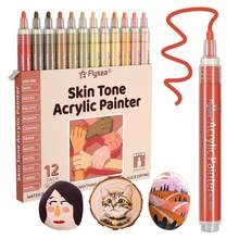 12/18/20 Farben Acrylmarker Set + 12 Hauttöne, wasserbasiert, wasserfest, schnelltrocknend, geeignet für verschiedene Materialien (Stein/Keramik/Holz/Glas/Papier), Kunstmalerei/Porträtskizzen/DIY Basteln/Graffiti, hohe Farbsättigung & nicht verlaufend, unverzichtbares Künstlerzubehör Set für professionelle Künstler - Acrylmarker - Übersicht 7