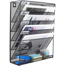 Aimall File Storage Rack, Wrought Iron Desktop Storage Rack, Office Supplies Wall Mounted Iron Mesh Rack, File Management Rack - Black - View 11