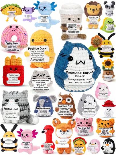 Handmade Penguin Gift, Funny Crocheted Penguin Hanging Decor, Shark, Creative Crocheted Bee/Corn Ring Encouragement Decor, Desktop Decor, With Positive Belief Card, Copper Keychain Hanging Decor, Desktop Decor Potted Flowers, Vegetables, Positive Gift