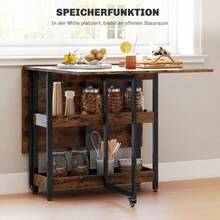Folding dining table Kitchen table for 2 - 4 people with 2 open compartments mobile dining table Folding table for small rooms dining room kitchen 133.4 x 80 x 75 cm Rustic-Brown - Braun - Übersicht 5