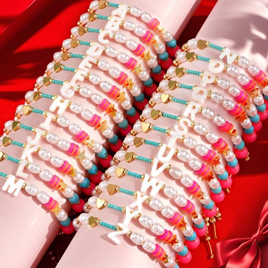 1pc Women's Fashion Pearl Letter A-Z Bracelet, Minimalist Luxury Style Accessory - Multicolor - View 1
