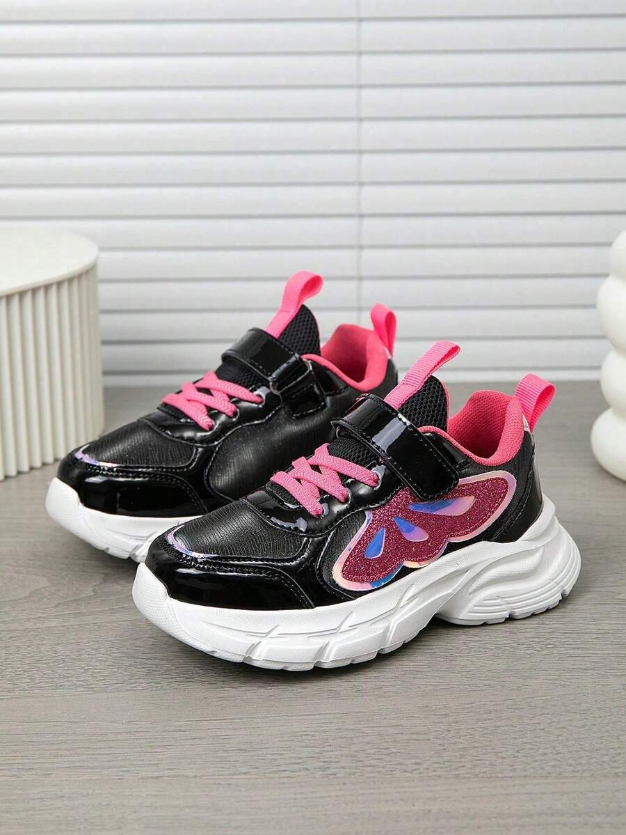 1 Pair Girls' Colorblock Comfortable Breathable Versatile Lightweight Outdoor Sports Shoes, Fashion Casual Sneakers, Suitable For All Seasons - Black - View 1