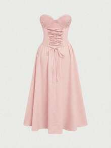 Đầm công chúa thanh lịch, sang trọng, cổ chữ V, thắt nơ, không dây vai, hở lưng, ôm sát người dành cho phụ nữ. - Hồng - Xem 9