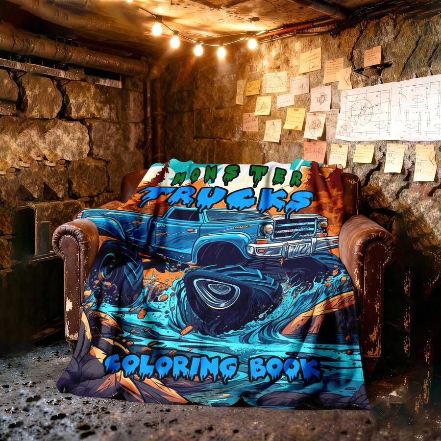 1PC 3D Monster Jam Monster Truck Cartoon Blanket, Edgy Gift For Motorsports Fans, Themed Man Cave Decor, Retro Sci-Fi Party Accent & Race Day Souvenir,Soft Throw Blanket For Home Bedroom Bed Sofa Picnic Travel Office Cover Blanket - nhiều màu 2 - Xem 1